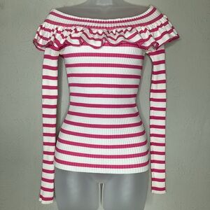 FUZZI Ruffled Striped Ribbed Top Italy XS